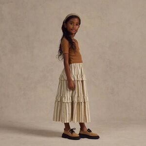 NWT 8-9Y Rylee + Cru Ruffled Midi Linen Skirt - Autumn Stripe